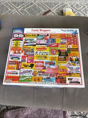 White Mountain Candy Wrappers Collage Puzzle – Bright Multicolor Box Art